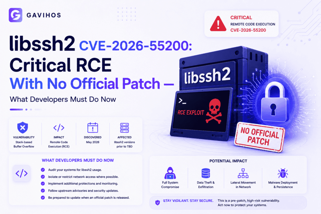 libssh2 CVE-2026-55200 vulnerability diagram showing out-of-bounds write in SSH packet length parsing affecting curl and PHP