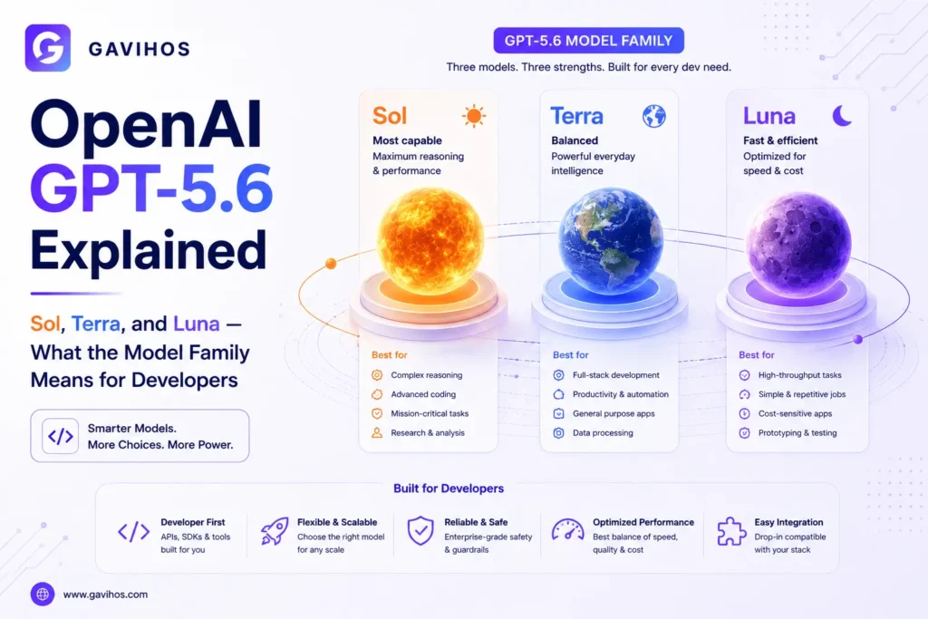 OpenAI GPT-5.6 model family showing Sol, Terra, and Luna capability tiers for developers