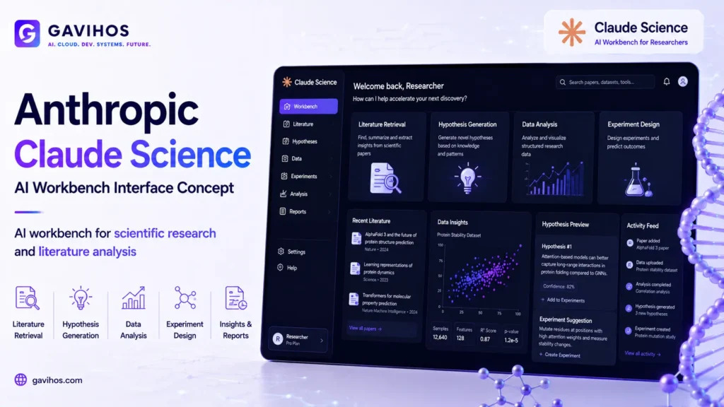 Anthropic Claude Science: Inside the AI Workbench Built for Researchers 3 Anthropic Claude Science AI workbench interface concept for scientific research and literature analysis