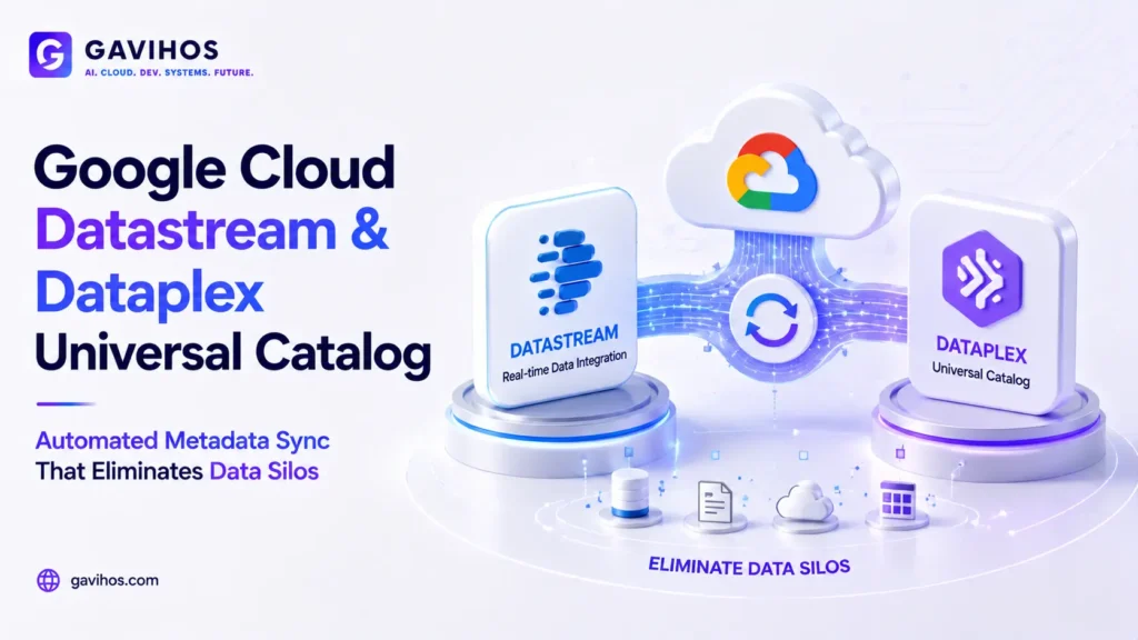 Google Cloud Closes the Data Silo Gap: Datastream Meets Dataplex Universal Catalog 3 Google Cloud Datastream and Dataplex Universal Catalog integration diagram showing automated metadata sync eliminating data silos